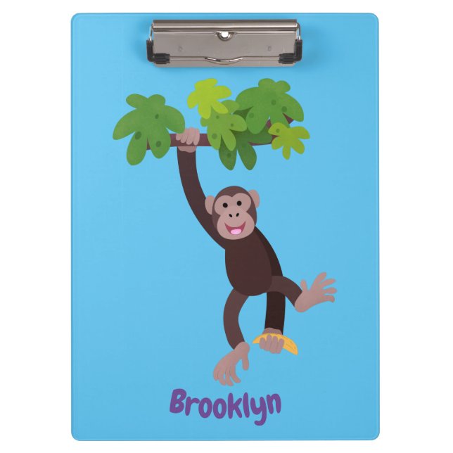 Cute chimpanzee in jungle hanging cartoon clipboard (Front)