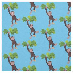 Cute chimpanzee in jungle hanging cartoon fabric
