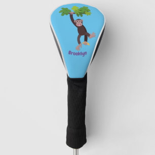Cute chimpanzee in jungle hanging cartoon golf head cover
