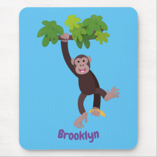 Cute chimpanzee in jungle hanging cartoon mouse pad