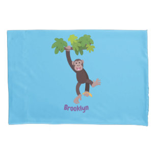 Cute chimpanzee in jungle hanging cartoon pillowcase