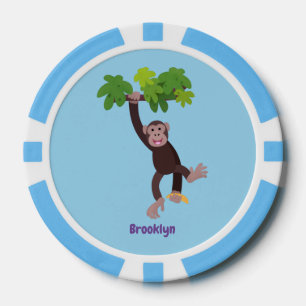 Cute chimpanzee in jungle hanging cartoon poker chips