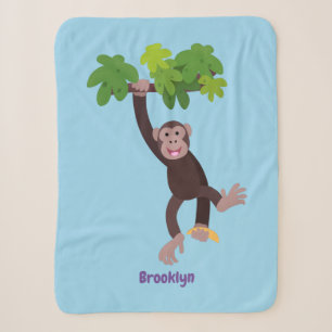 Cute chimpanzee in jungle hanging cartoon sherpa blanket