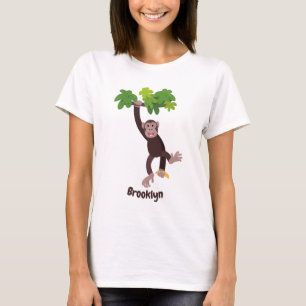 Cute chimpanzee in jungle hanging cartoon T-Shirt