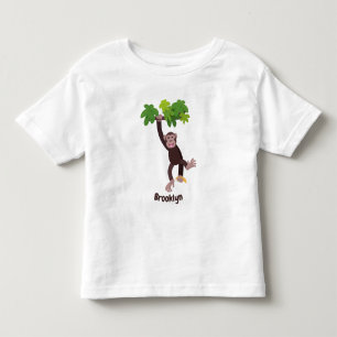 Cute chimpanzee in jungle hanging cartoon toddler t-shirt