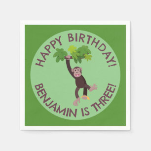 Cute chimpanzee in jungle personalized birthday napkin