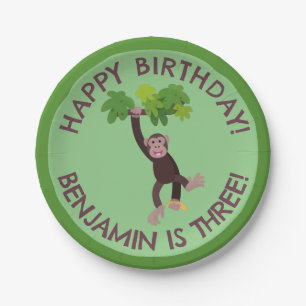 Cute chimpanzee in jungle personalized birthday paper plate