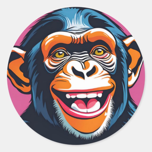 Cute Chimpanzee Laughs Classic Round Sticker (Front)