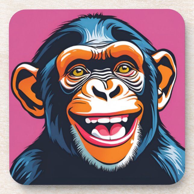 Cute Chimpanzee Laughs Coaster (Front)