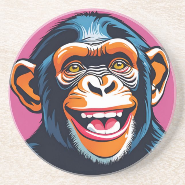 Cute Chimpanzee Laughs Coaster (Front)