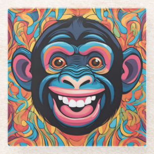 Cute Chimpanzee Laughs Glass Coaster