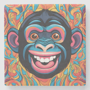 Cute Chimpanzee Laughs Stone Coaster