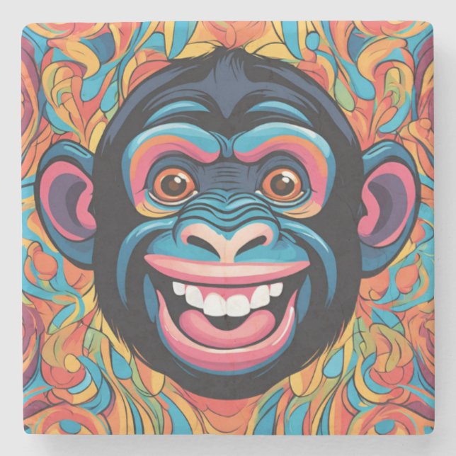 Cute Chimpanzee Laughs Stone Coaster (Front)