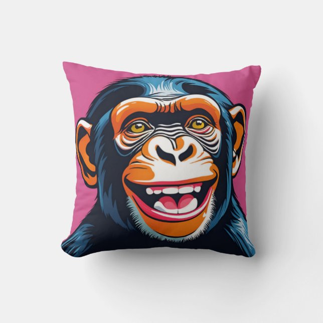 Cute Chimpanzee Laughs Throw Pillow (Front)