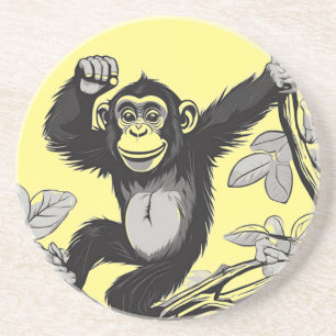 Cute chimpanzee on the branch greets coaster