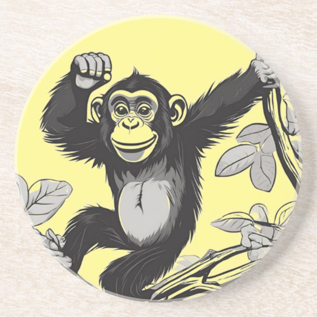 Cute chimpanzee on the branch greets coaster (Front)