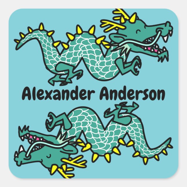 Cute Chinese Dragons Personalize Square Sticker (Front)