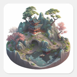 Cute Chinese Fantasy 3D Landscape Square Stickers