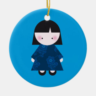 Cute chinese girl ceramic ornament
