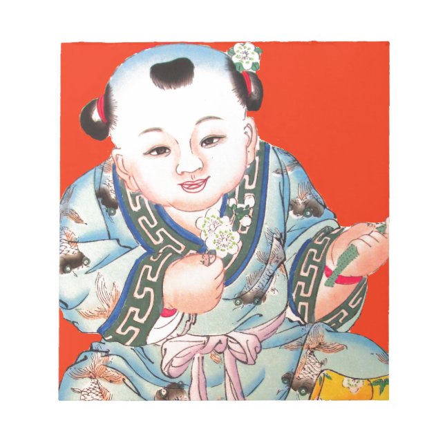 Cute Chinese Laughing Good Luck Buddha on red Notepad (Front)