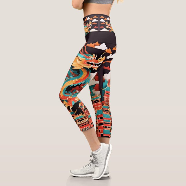 Cute Chinese New Year Dragon Origami HWCL2 Capri Leggings (Left)