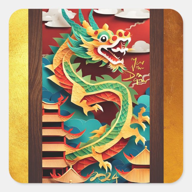 Cute Chinese New Year Dragon Origami SqS Square Sticker (Front)