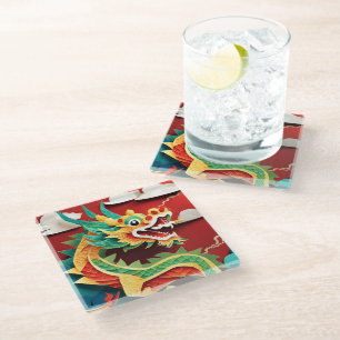Cute Chinese New Year Dragon Zodiac Birthday GlSC1 Glass Coaster