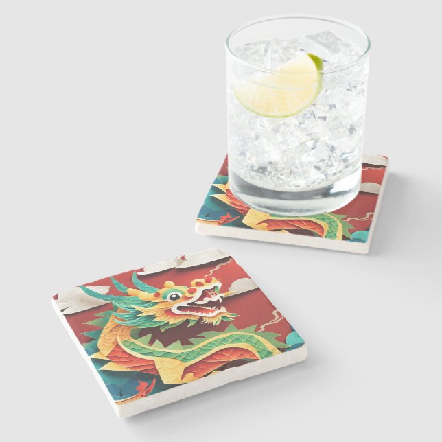 Cute Chinese New Year Dragon Zodiac Birthday MC1 Stone Coaster (Side)