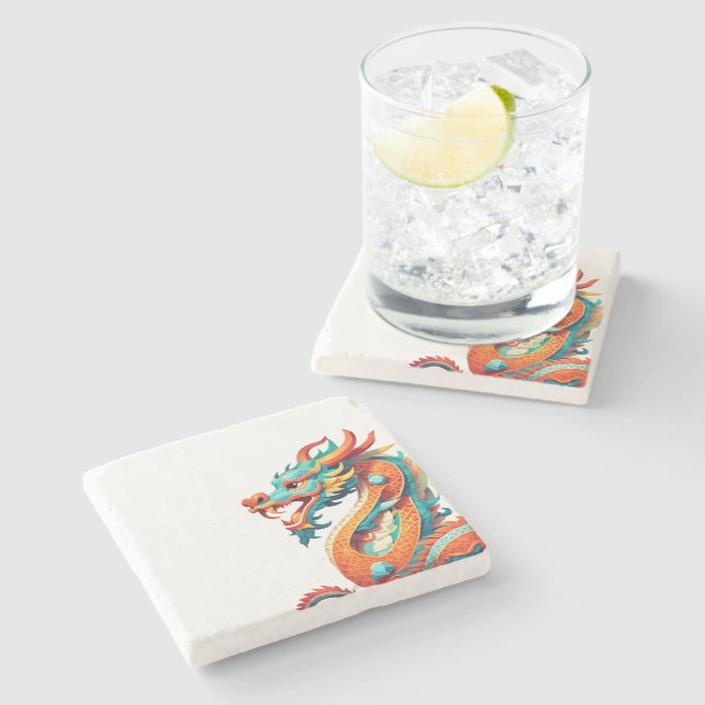 Cute Chinese New Year Dragon Zodiac Birthday MC Stone Coaster (Side)
