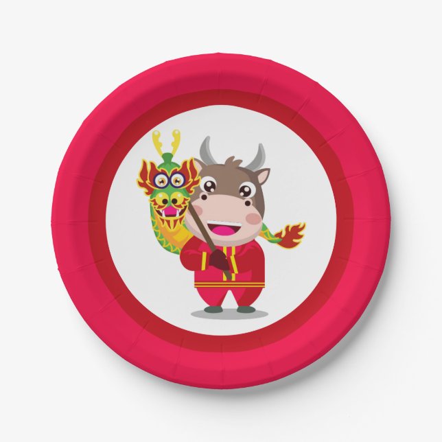 Cute Chinese New Year of the Ox Traits Paper Plate (Front)