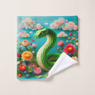 Cute Chinese New Year Snake 2025 WC3 Wash Cloth