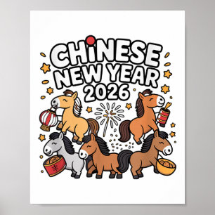 Cute Chinese New Years 2026 Horse Zodiac Lunar New Poster