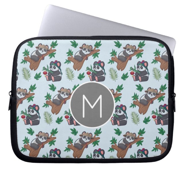Cute Chinese Pandas Pattern Monogram Laptop Sleeve (Front)