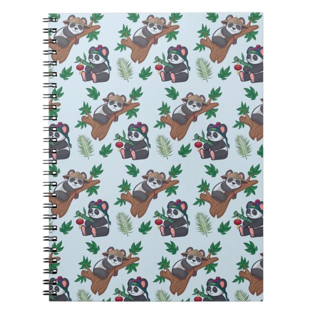 Cute Chinese Pandas Pattern Notebook (Front)