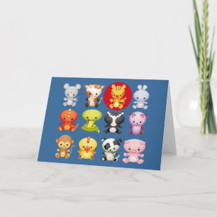 Cute Chinese Zodiac Cartoon Tiger and Animals Holiday Card