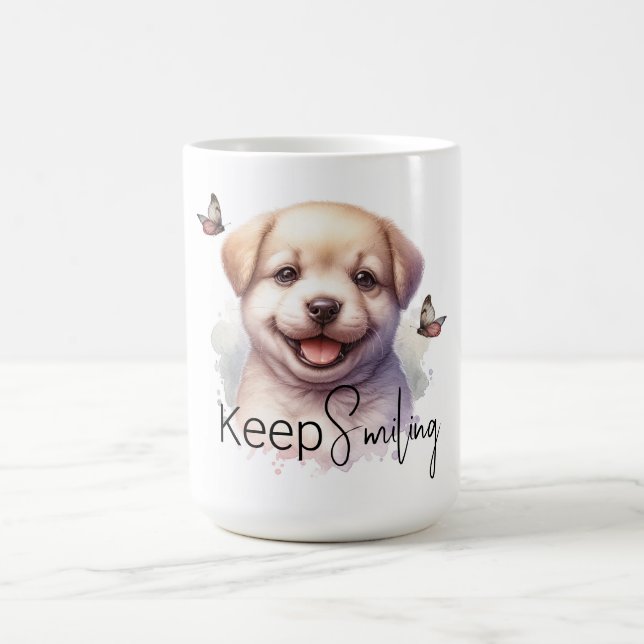 Cute Chiot Gardez Le Sourire Mug Personnalisé (Centre)