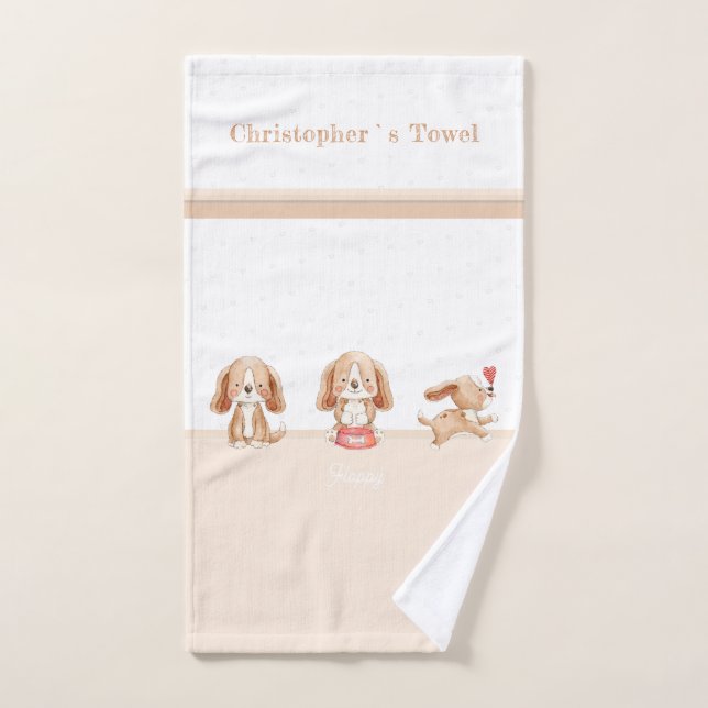 Cute chiot texte personnalisé pépinière (Serviette à main)