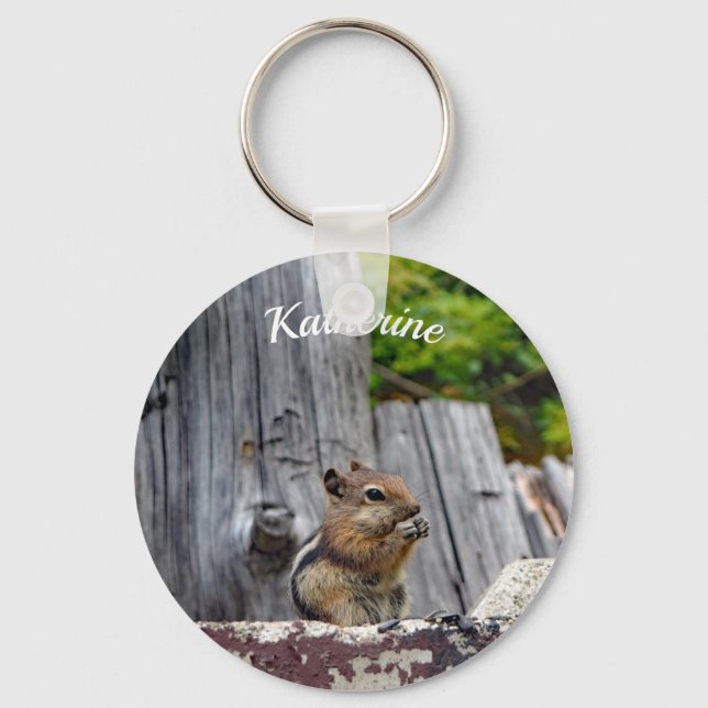 Cute Chipmunk Animal Photo Customizable Keychain (Front)