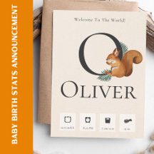 Cute Chipmunk Baby Birth Stats Announcement