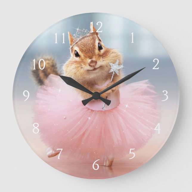 Cute Chipmunk Ballerina in tutu at Dance Studio Large Clock (Front)
