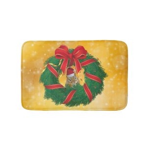 Cute Chipmunk Christmas Wreath Bath Mat