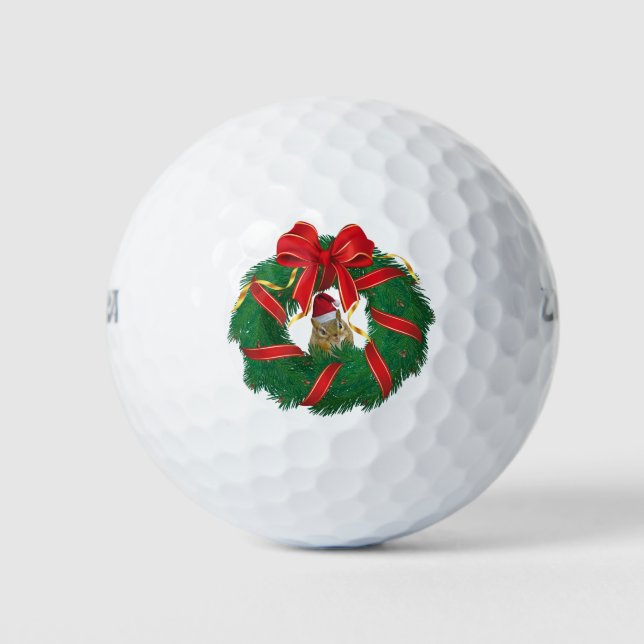Cute Chipmunk Christmas Wreath Golf Balls (Front)