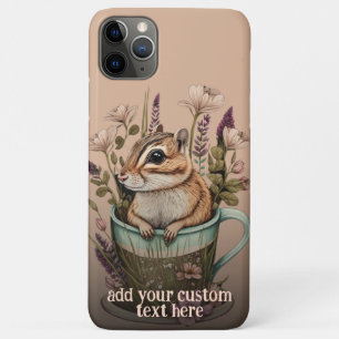 Cute Chipmunk in Cup Wildflower Cottagecore Custom iPhone 11 Pro Max Case
