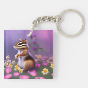 Cute Chipmunk in Flowers  Keychain