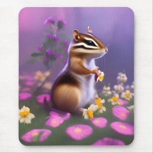 Cute Chipmunk in Flowers  Mouse Pad
