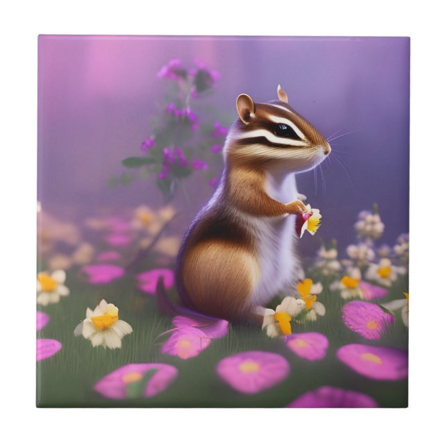 Cute Chipmunk in Flowers  Tile (Front)