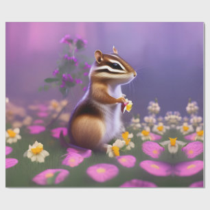 Cute Chipmunk in Flowers  Wrapping Paper