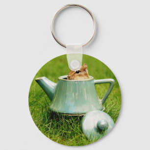Cute Chipmunk in Teapot Keychain