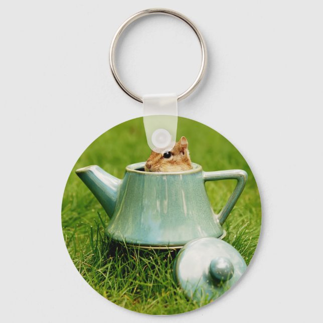 Cute Chipmunk in Teapot Keychain (Front)