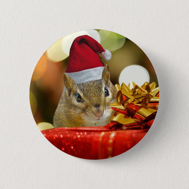 Cute Chipmunk Merry Christmas 2 Inch Round Button (Front)
